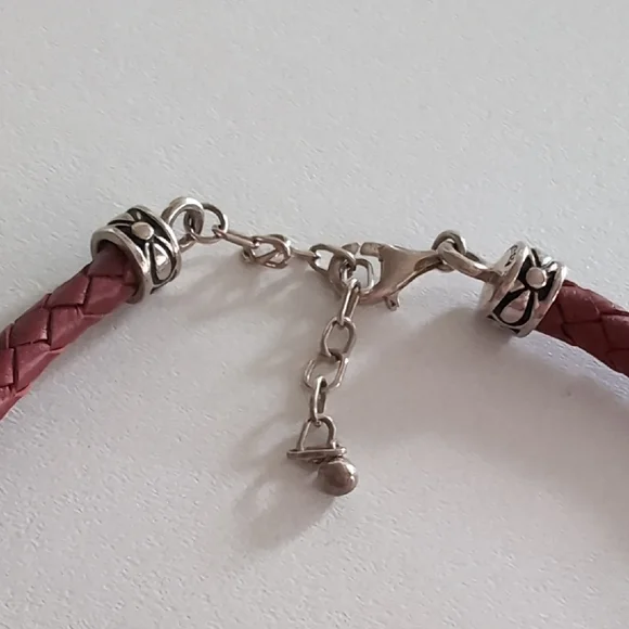 Joseph Esposito's Sterling Silver Red Braided Leather Necklace. - Picture 3 of 3